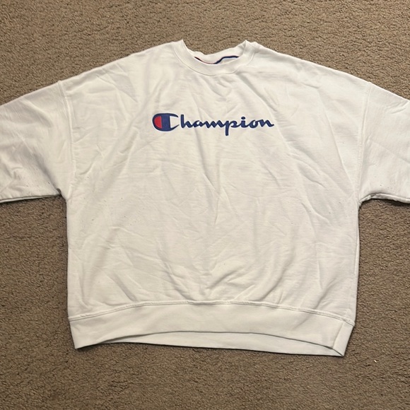 Champion Other - Champion Mens Crewneck Sweatshirt White Embroidered Blue Logo Size L